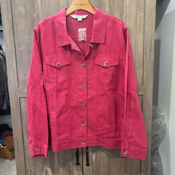 Coldwater Creek Jackets & Blazers - NWOT Coldwater Creek 2X Linen Jacket Denim Style Pink Button Front